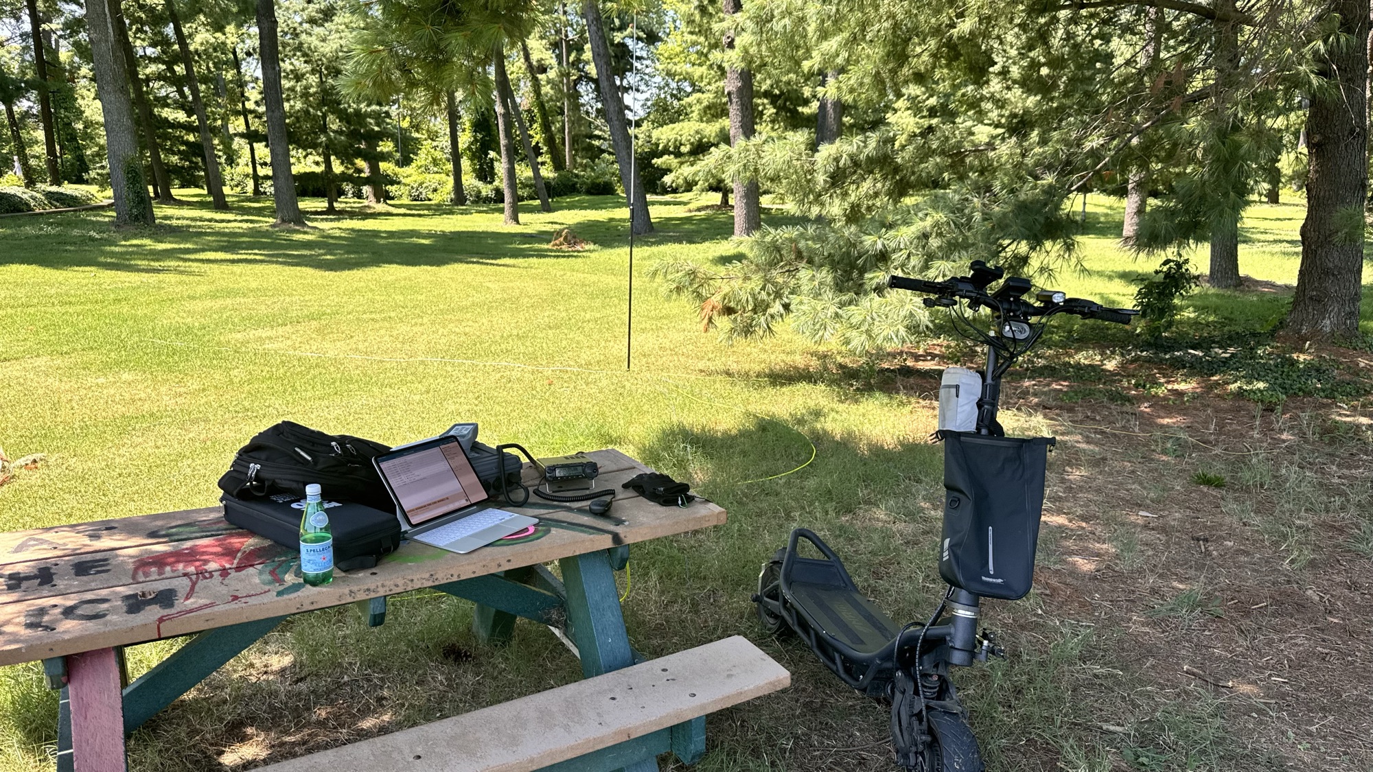 KB2KHL portable radio station and electric scooter at the first POTA activation